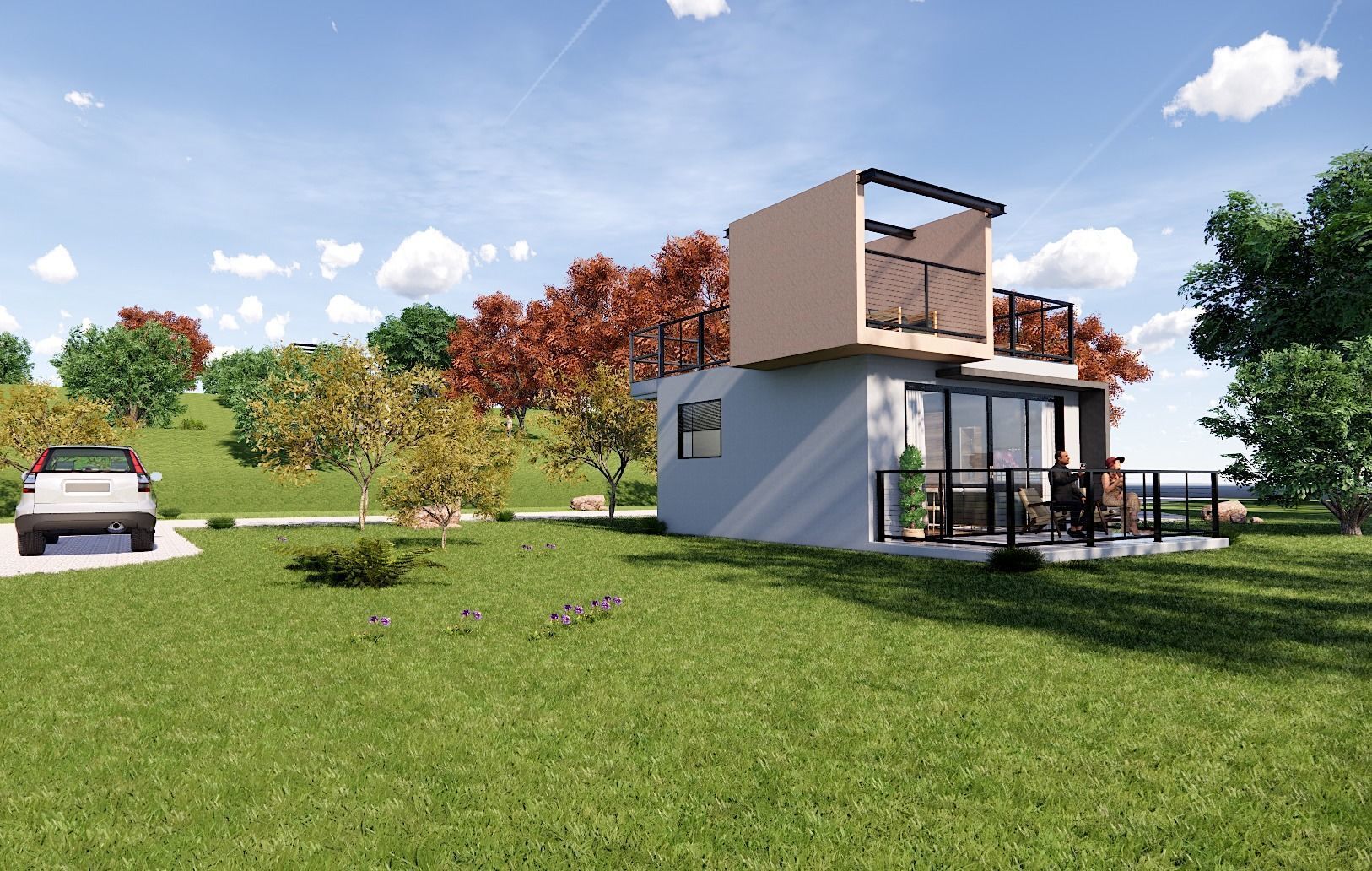 Bungalow vacation house tiny house on 25m2 Low-poly 3D model_3