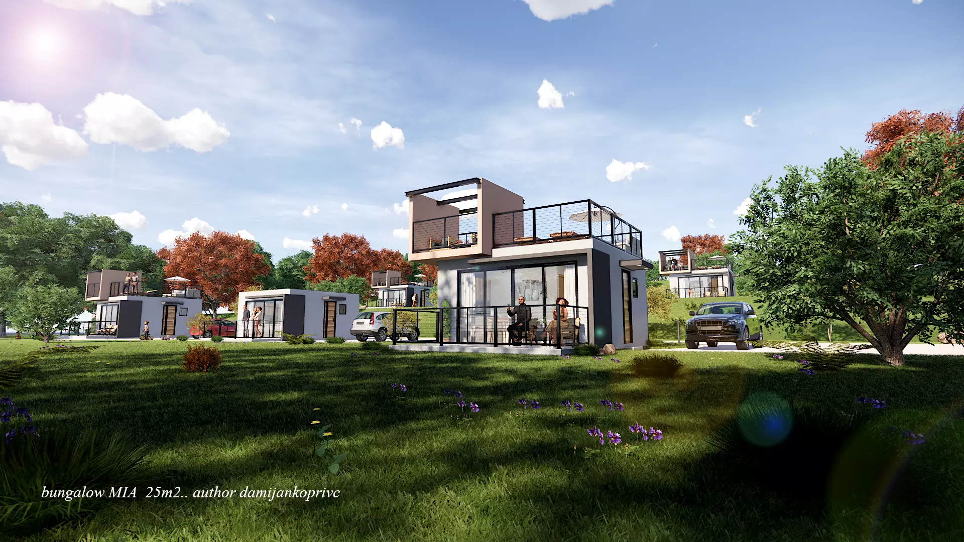 Bungalow vacation house tiny house on 25m2 Low-poly 3D model_0