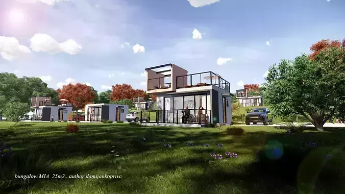Bungalow vacation house tiny house  on 25m2 Low-poly 3D model
