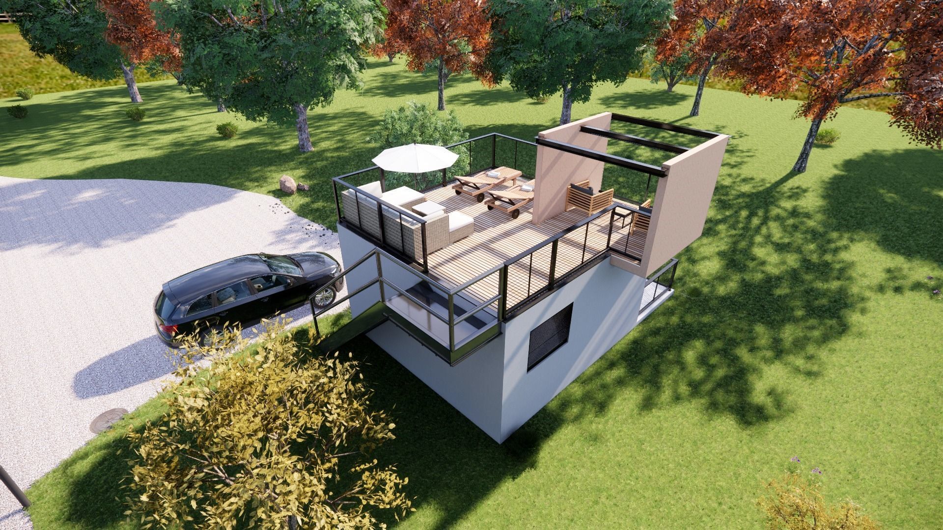 Bungalow vacation house tiny house on 25m2 Low-poly 3D model_10