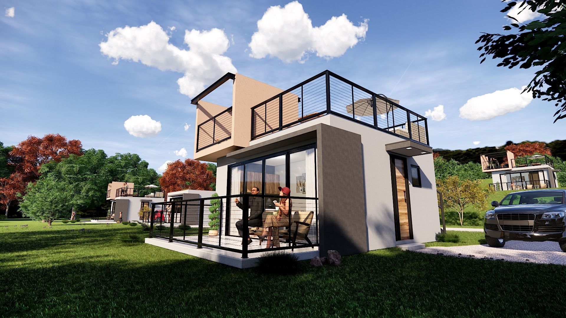 Bungalow vacation house tiny house on 25m2 Low-poly 3D model_2