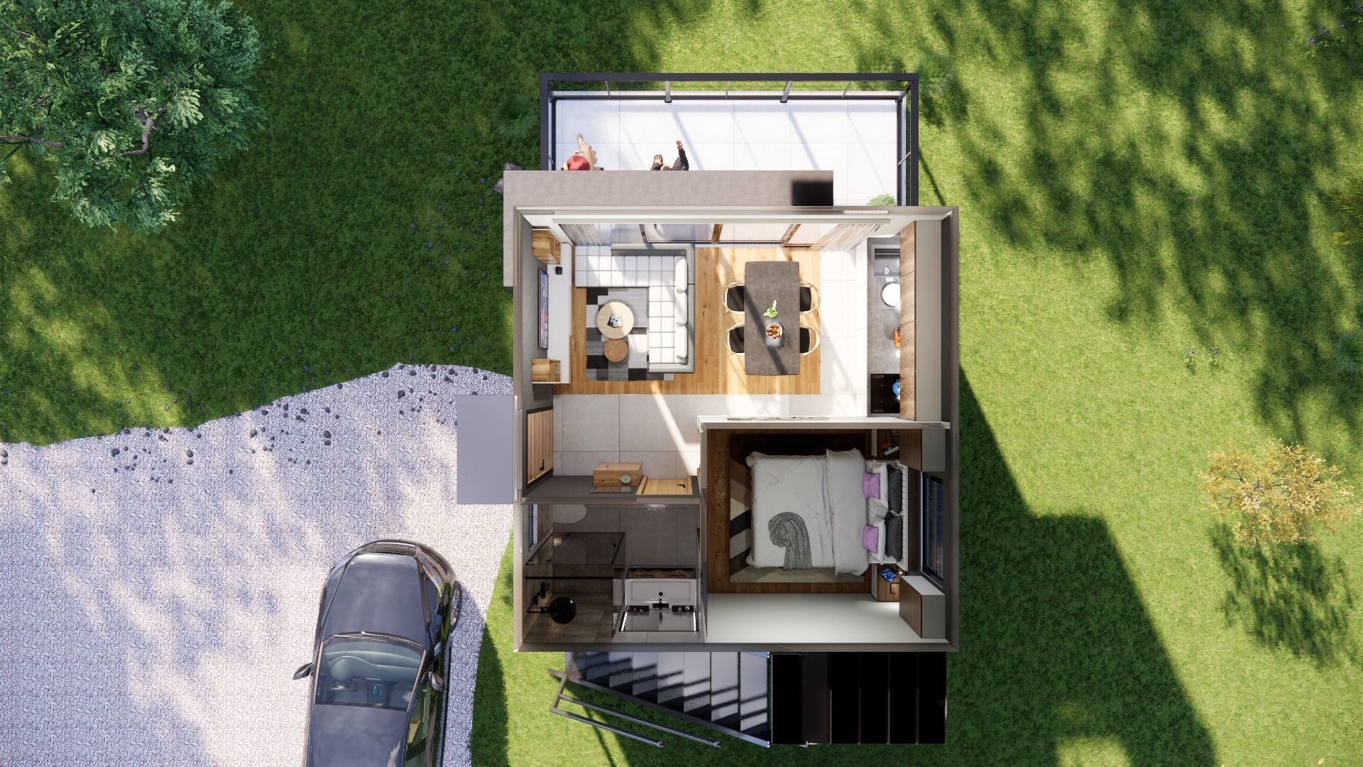 Bungalow vacation house tiny house on 25m2 Low-poly 3D model_5