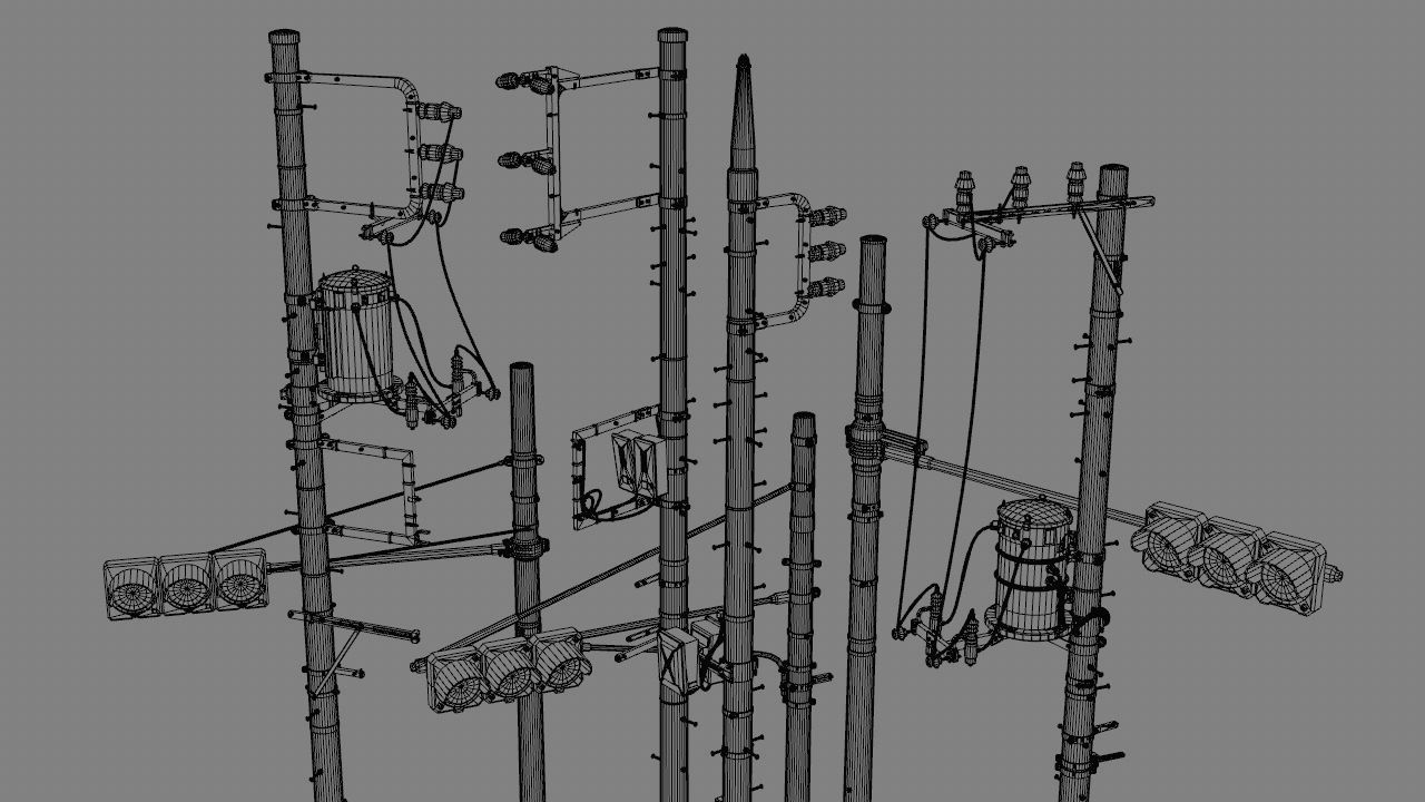 Tokyo Poles and Traffic Lights - Textures - UV UDIM - 7 pieces Low-poly 3D model_1