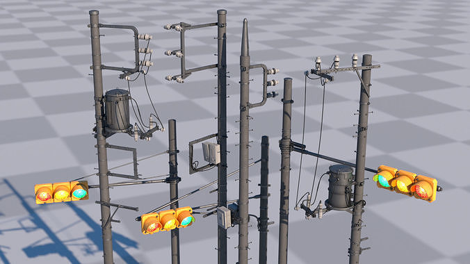 Tokyo Poles and Traffic Lights - Textures - UV UDIM - 7 pieces Low-poly 3D model