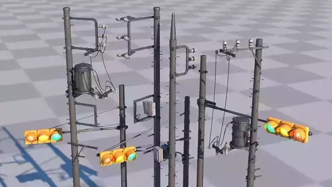 Tokyo Poles and Traffic Lights - Textures - UV UDIM - 7 pieces Low-poly 3D model