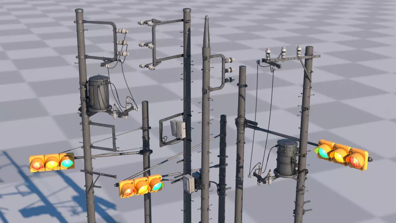 Tokyo Poles and Traffic Lights - Textures - UV UDIM - 7 pieces Low-poly 3D model_0