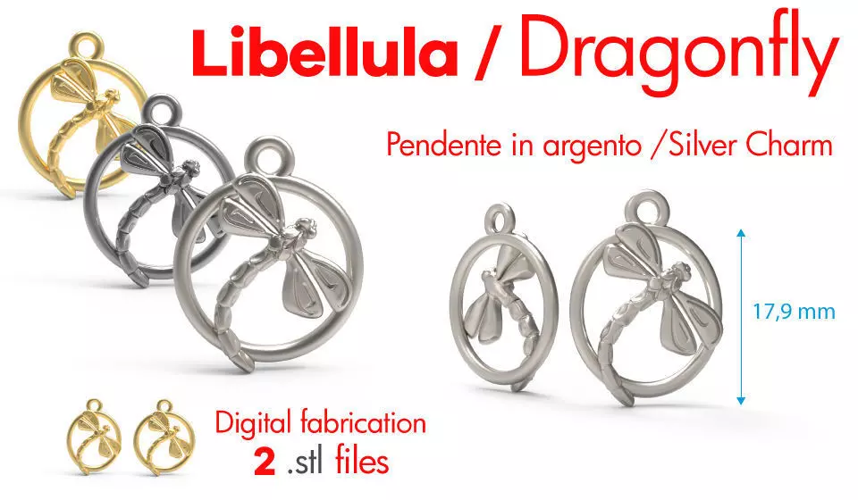Dragonfly silver Charm digital fabricaion 3D print model_0