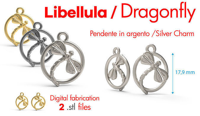 Dragonfly silver Charm digital fabricaion 3D print model