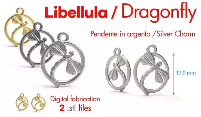 Dragonfly silver Charm digital fabricaion 3D print model