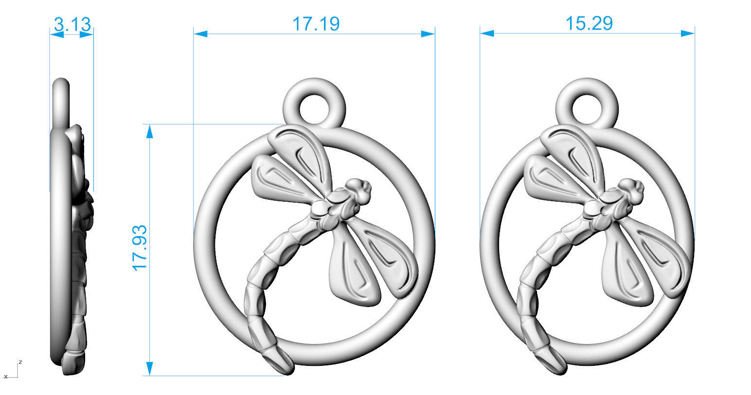 Dragonfly silver Charm digital fabricaion 3D print model_10