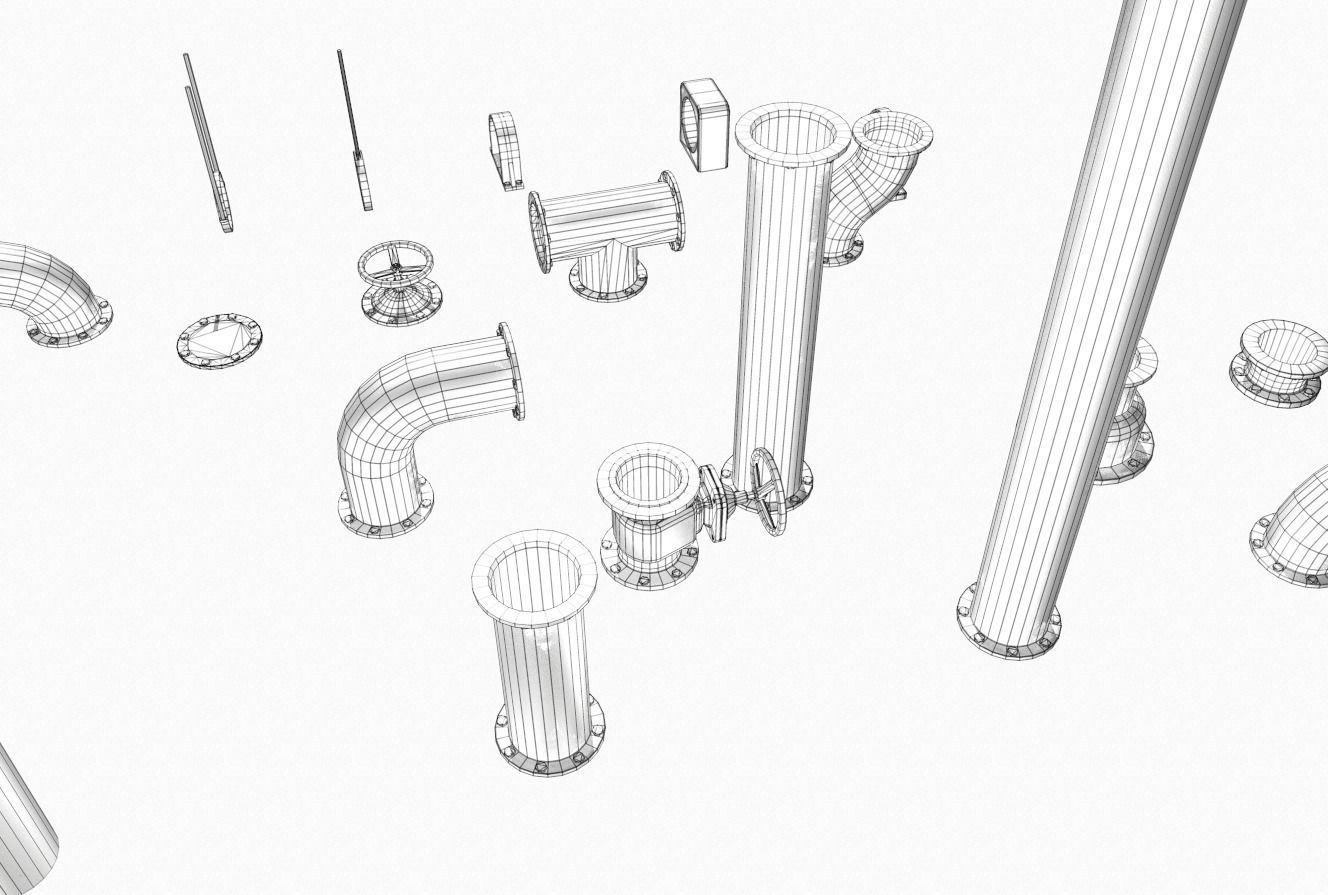 Modular rusty pipes pack 1 Low-poly 3D model_12