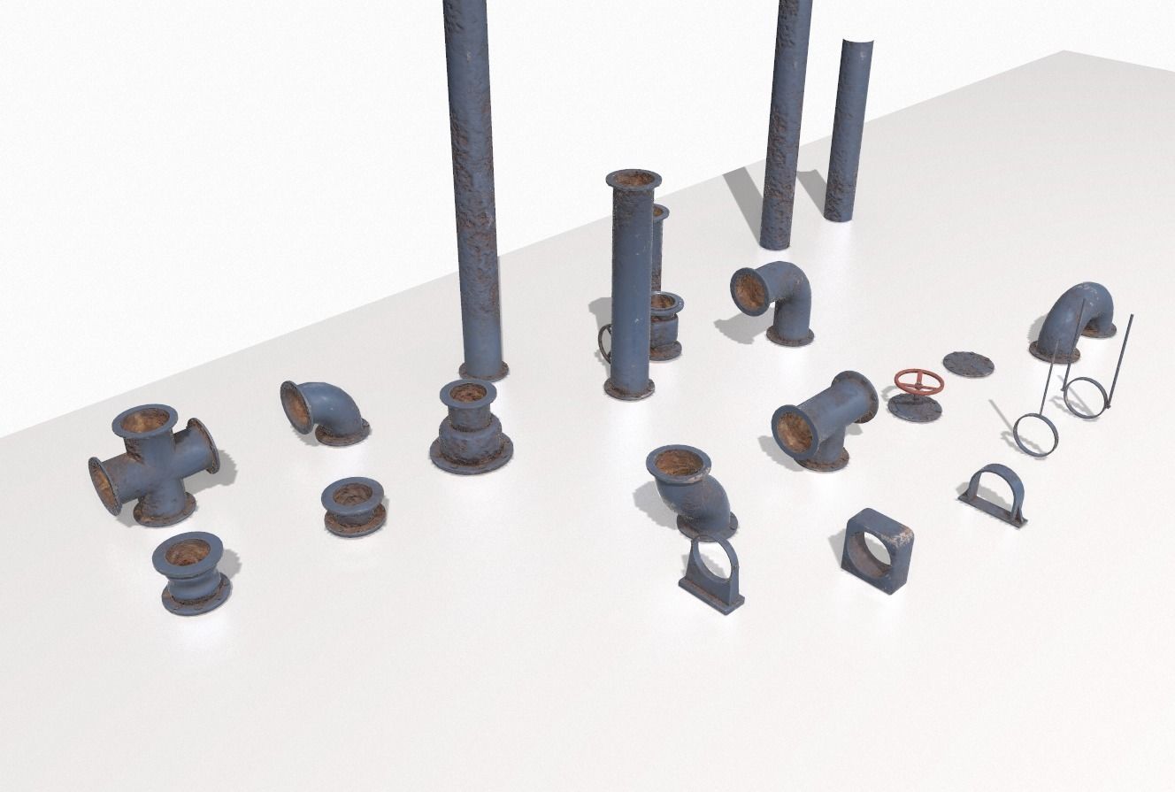 Modular rusty pipes pack 1 Low-poly 3D model_5