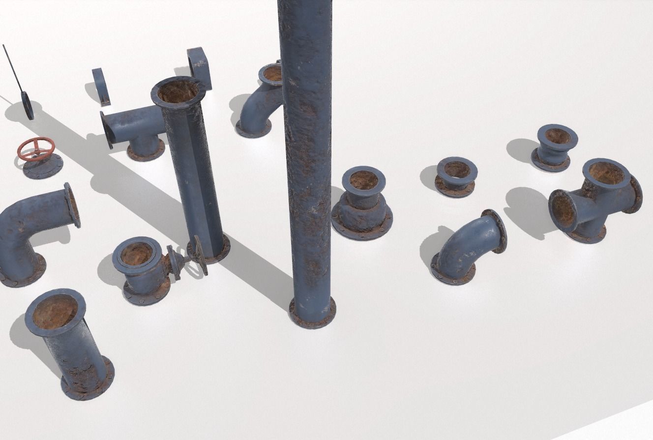 Modular rusty pipes pack 1 Low-poly 3D model_7