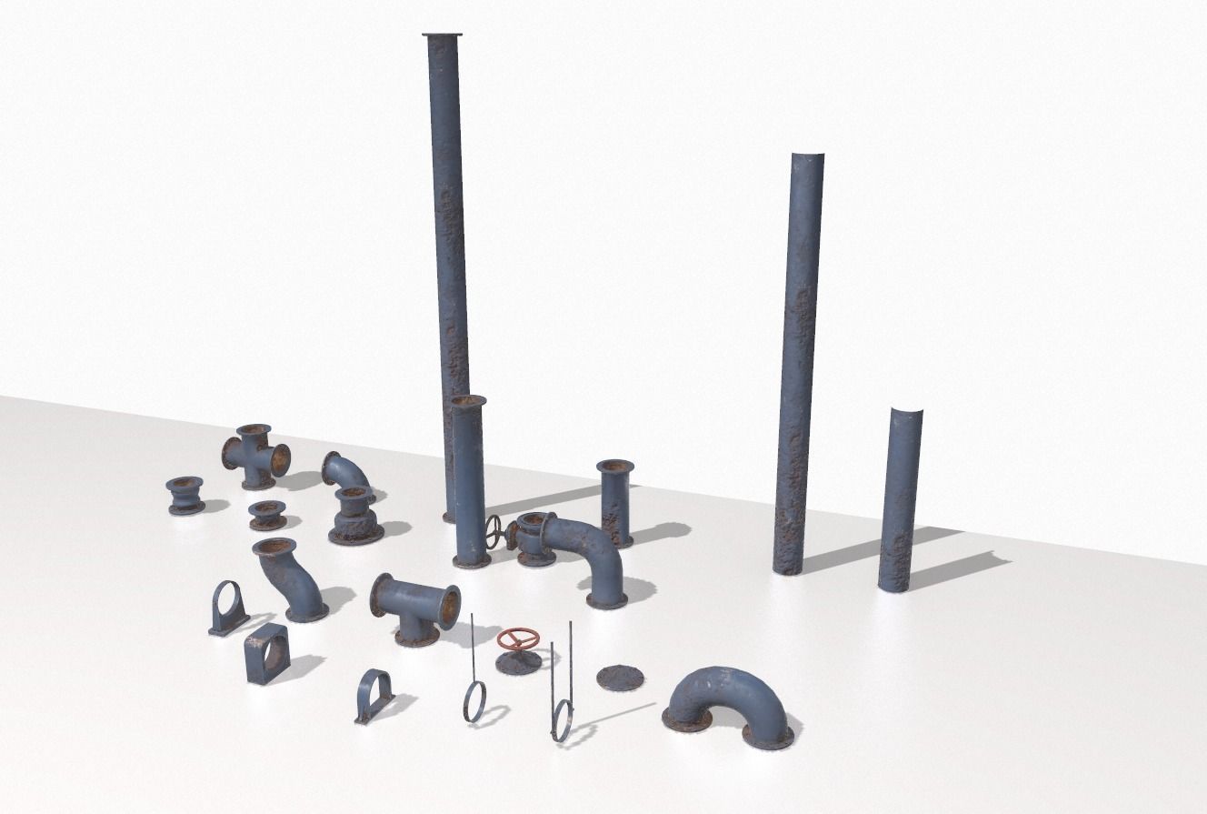 Modular rusty pipes pack 1 Low-poly 3D model_6