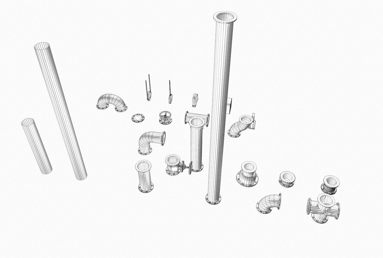 Modular rusty pipes pack 1 Low-poly 3D model_13