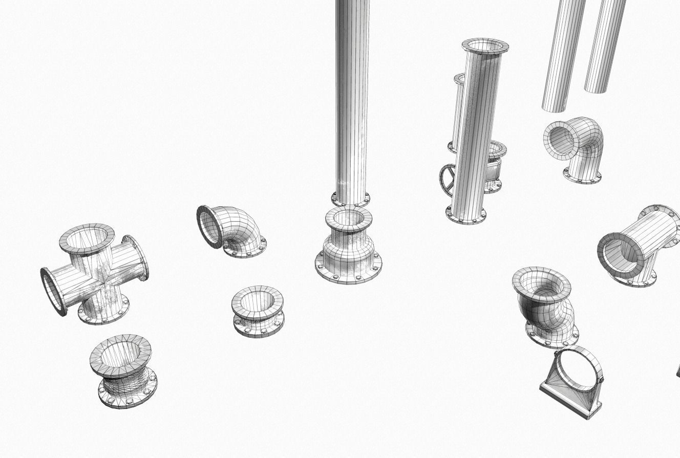 Modular rusty pipes pack 1 Low-poly 3D model_10