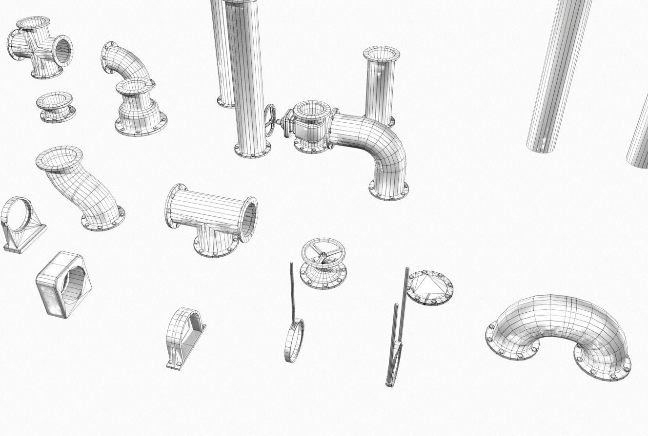 Modular rusty pipes pack 1 Low-poly 3D model_11