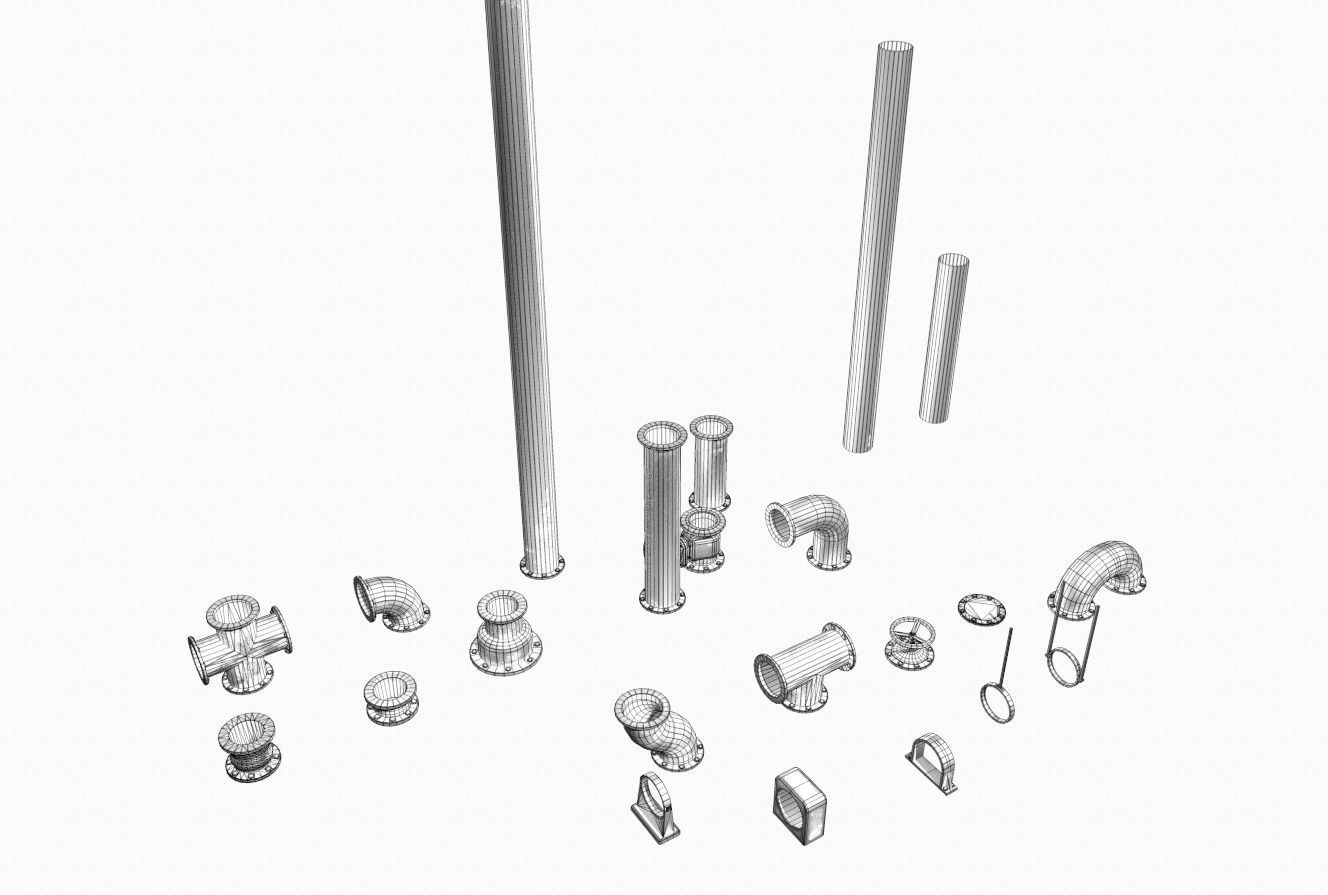 Modular rusty pipes pack 1 Low-poly 3D model_9