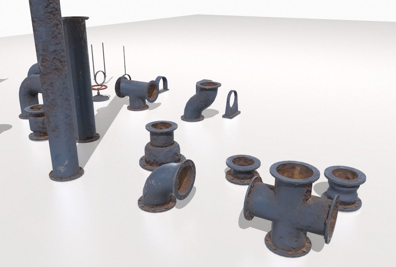Modular rusty pipes pack 1 Low-poly 3D model_8