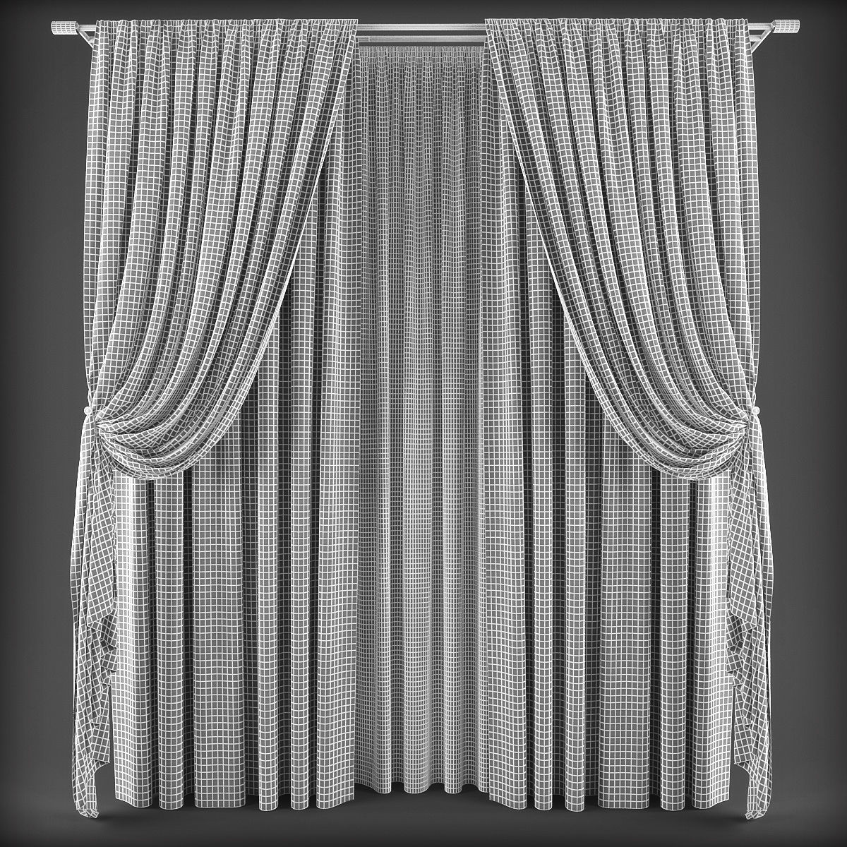 Curtain 3D curtains Low-poly 3D model_1