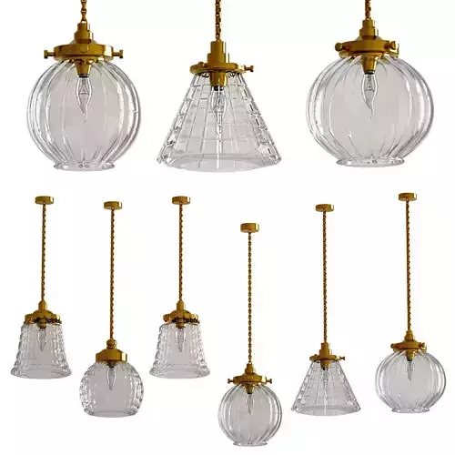 Pentant set of glass and brass pendant lights