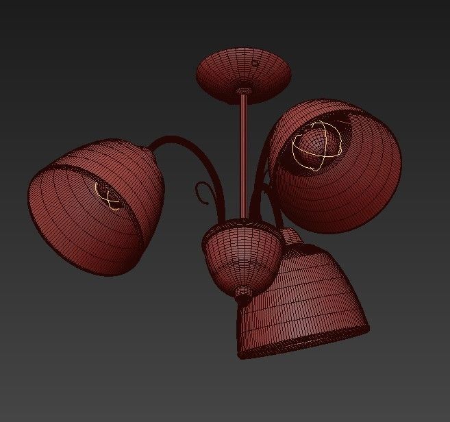 Lustra three light ceiling fixture with glass shades 3D model_3