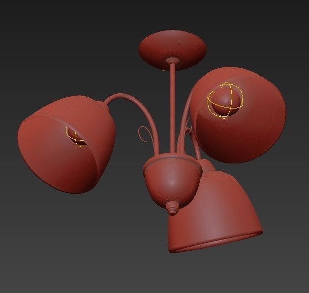 Lustra three light ceiling fixture with glass shades 3D model_2