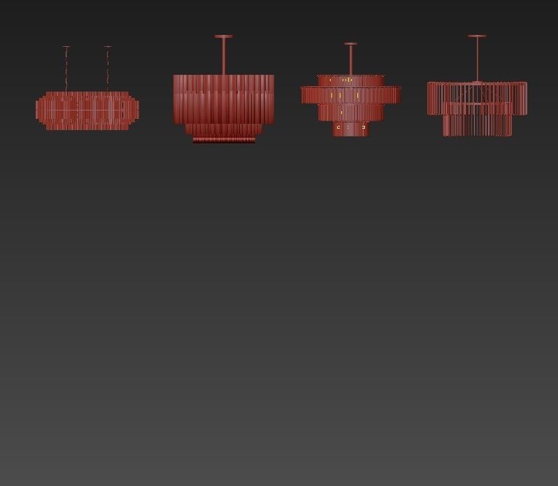 Emile four different chandeliers in gold and brass 3D model_1