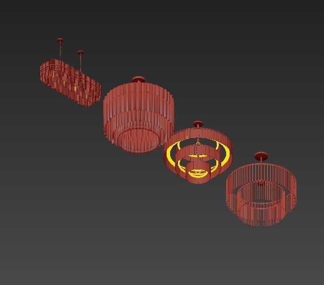 Emile four different chandeliers in gold and brass 3D model_2