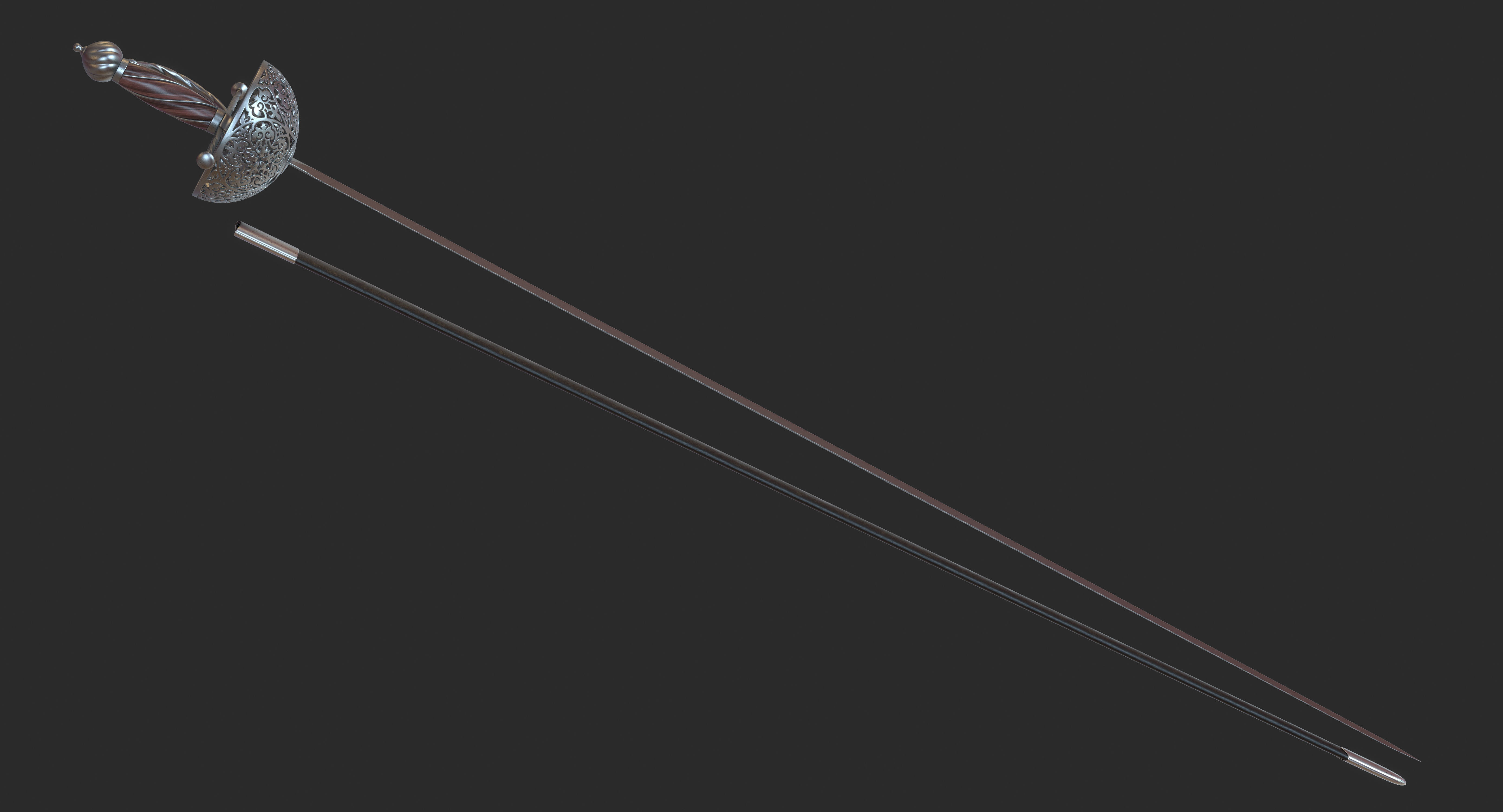 Rapier medieval sword 3D model_7