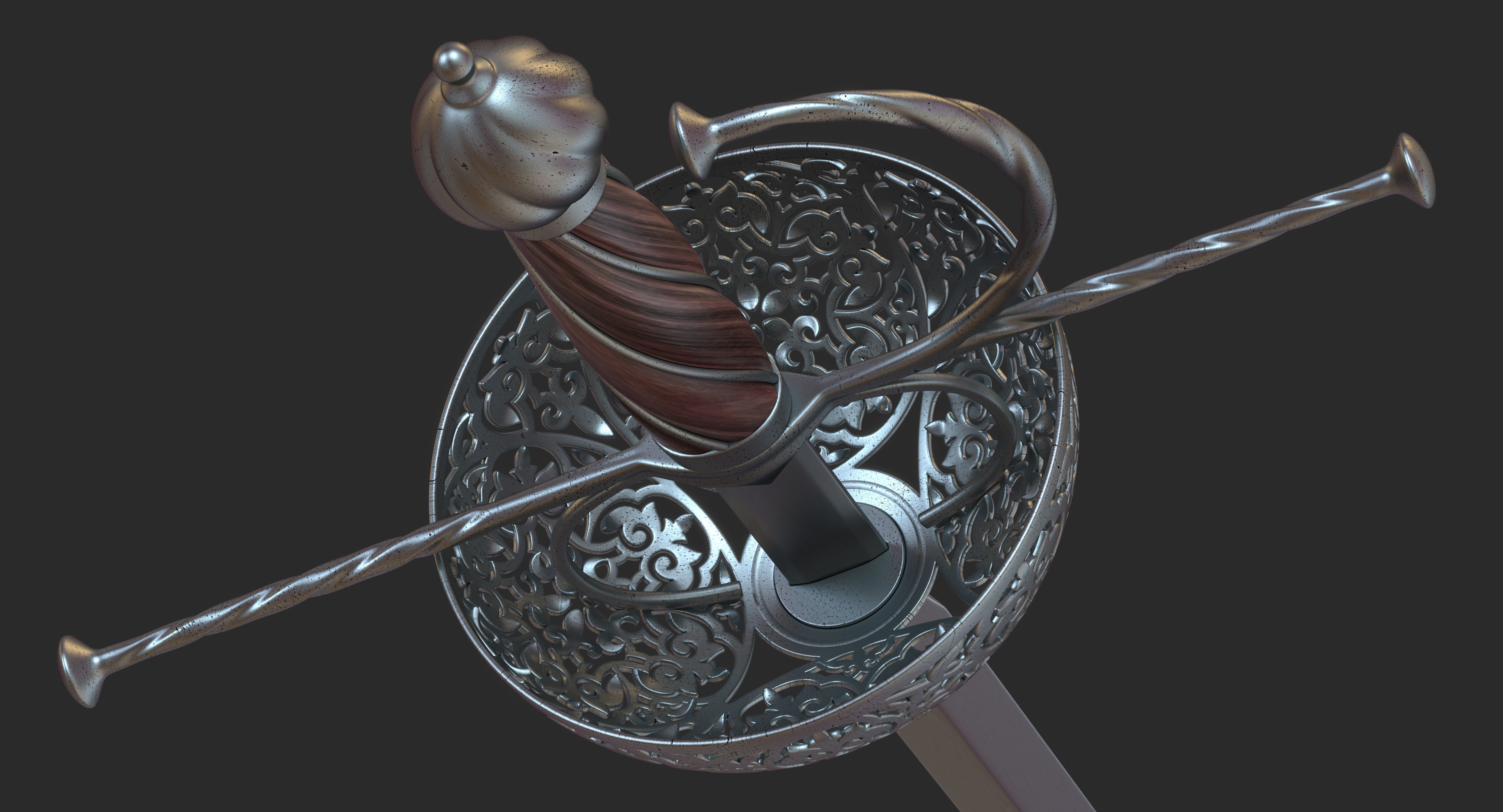 Rapier medieval sword 3D model_4