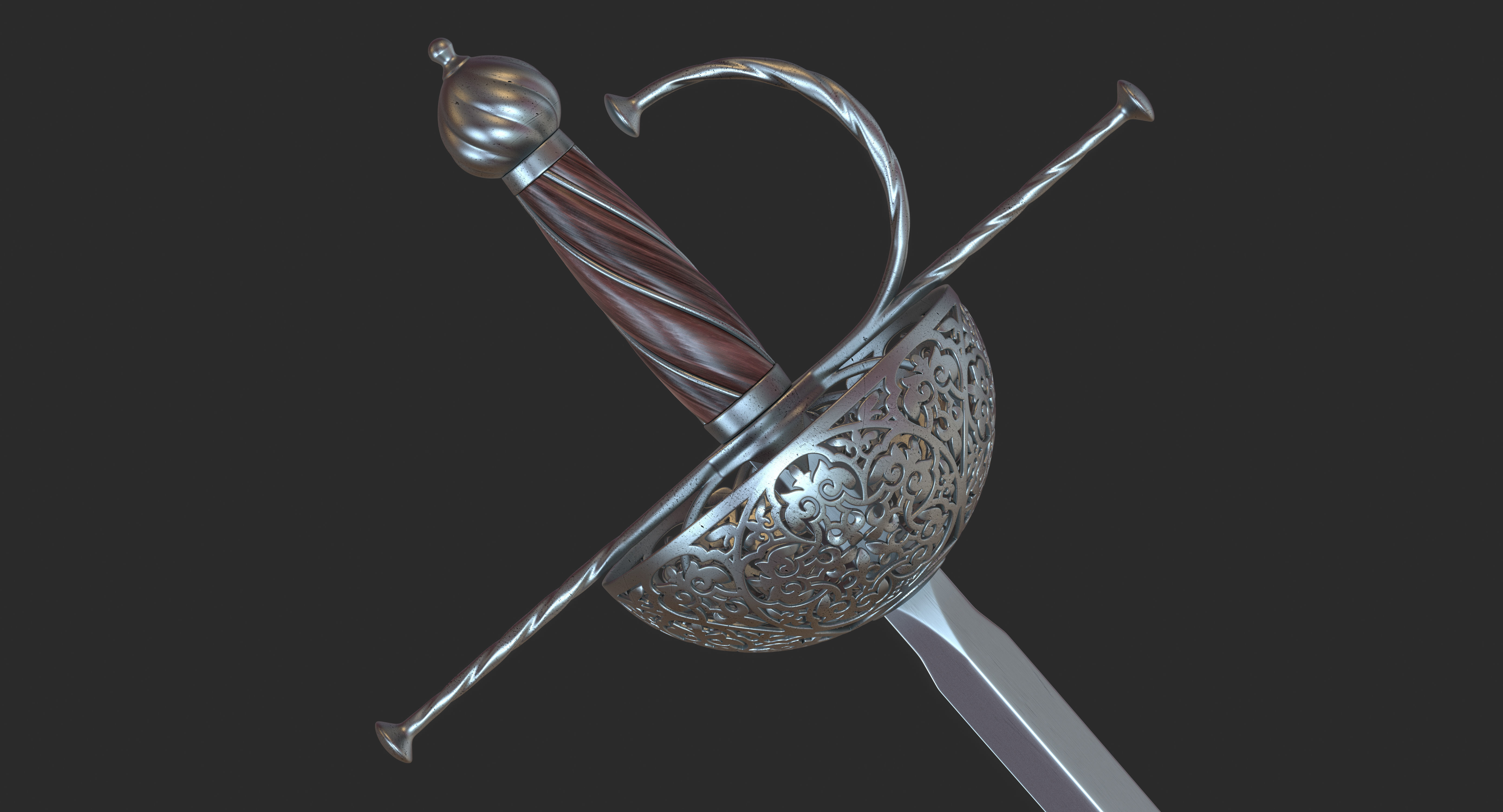 Rapier medieval sword 3D model_1