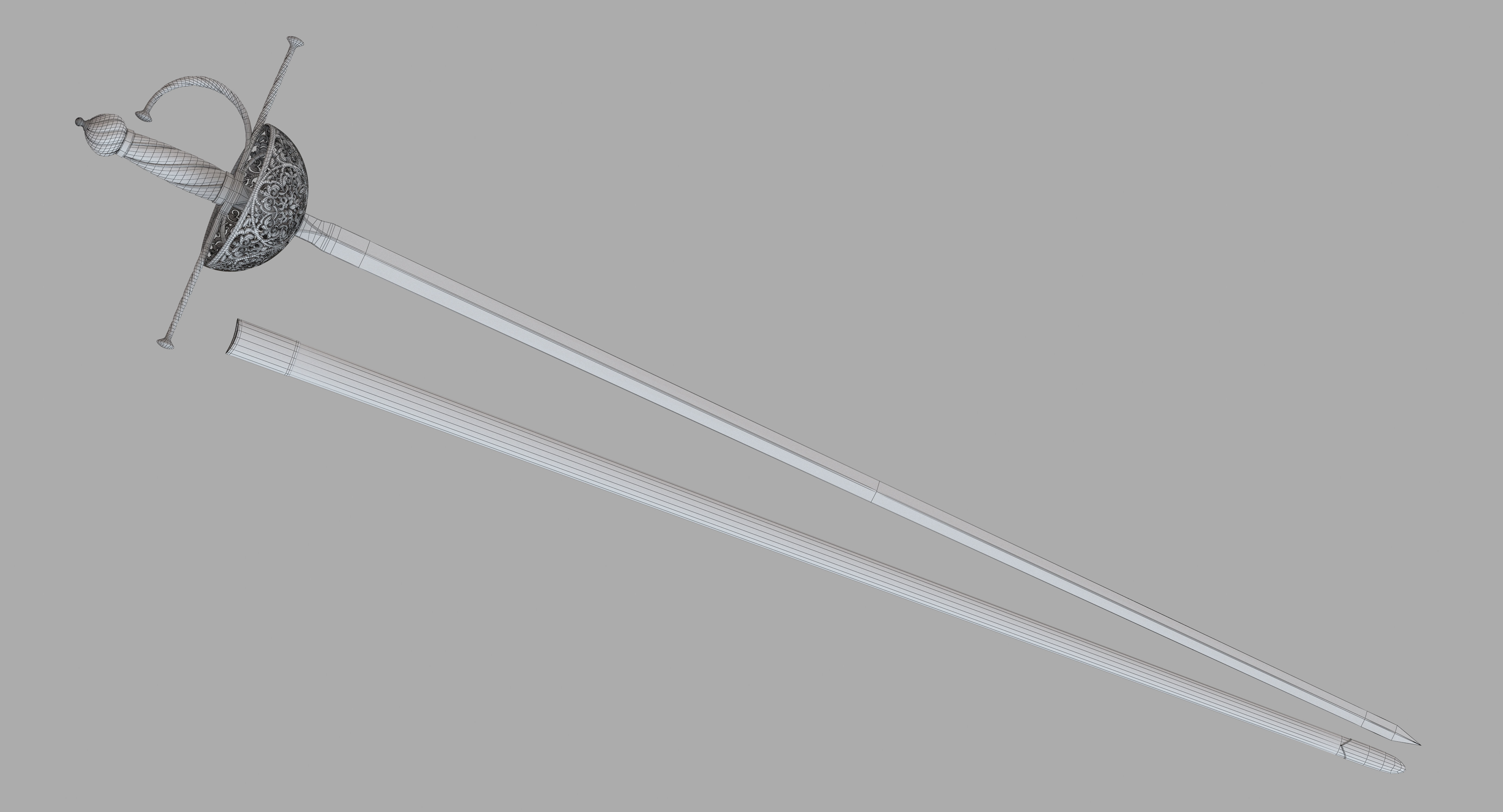 Rapier medieval sword 3D model_12