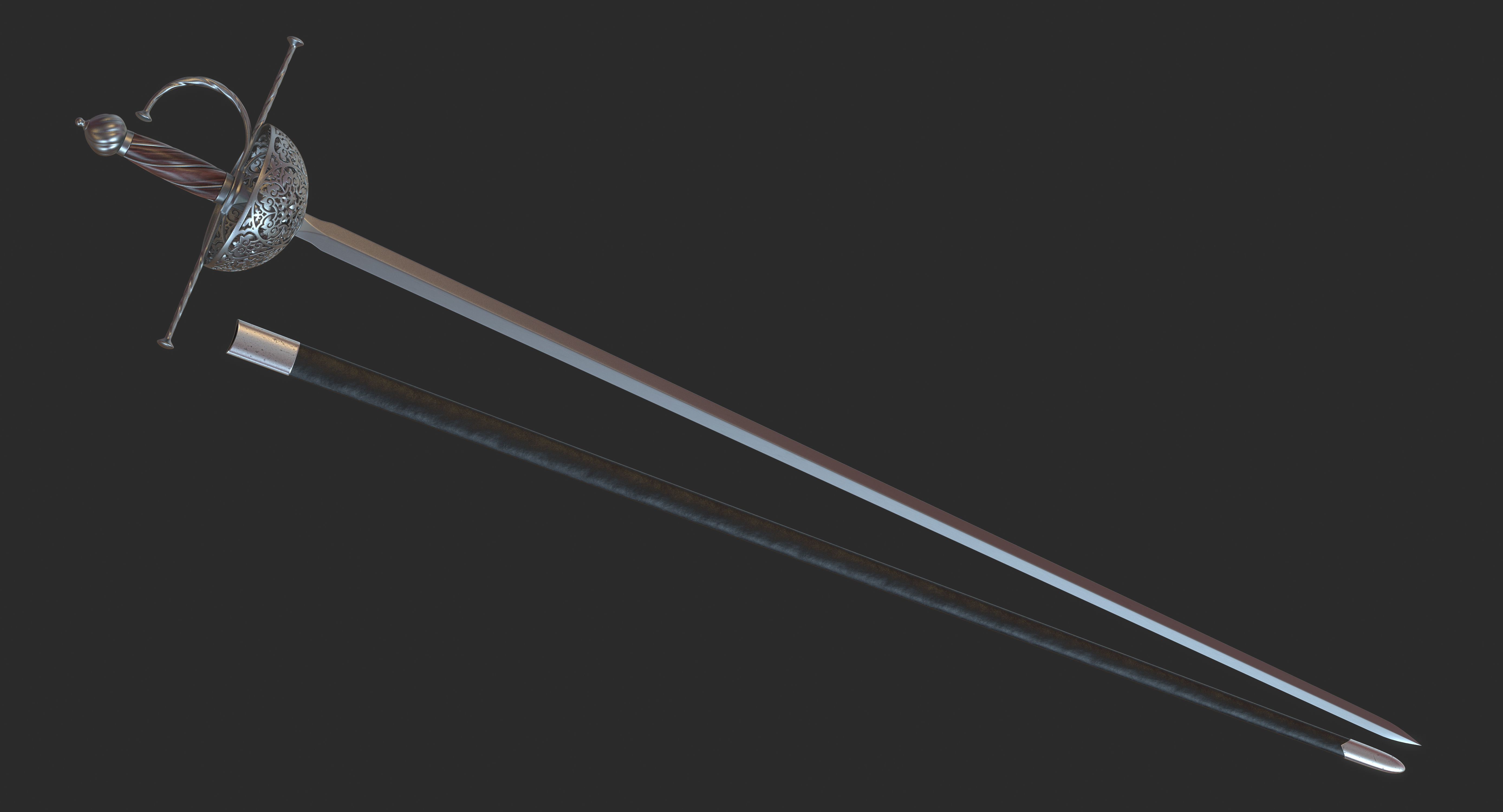 Rapier medieval sword 3D model_6
