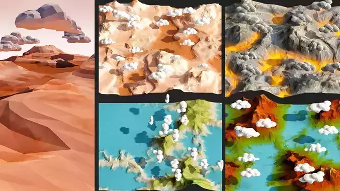 cartoon landscape pack low poly 3d model