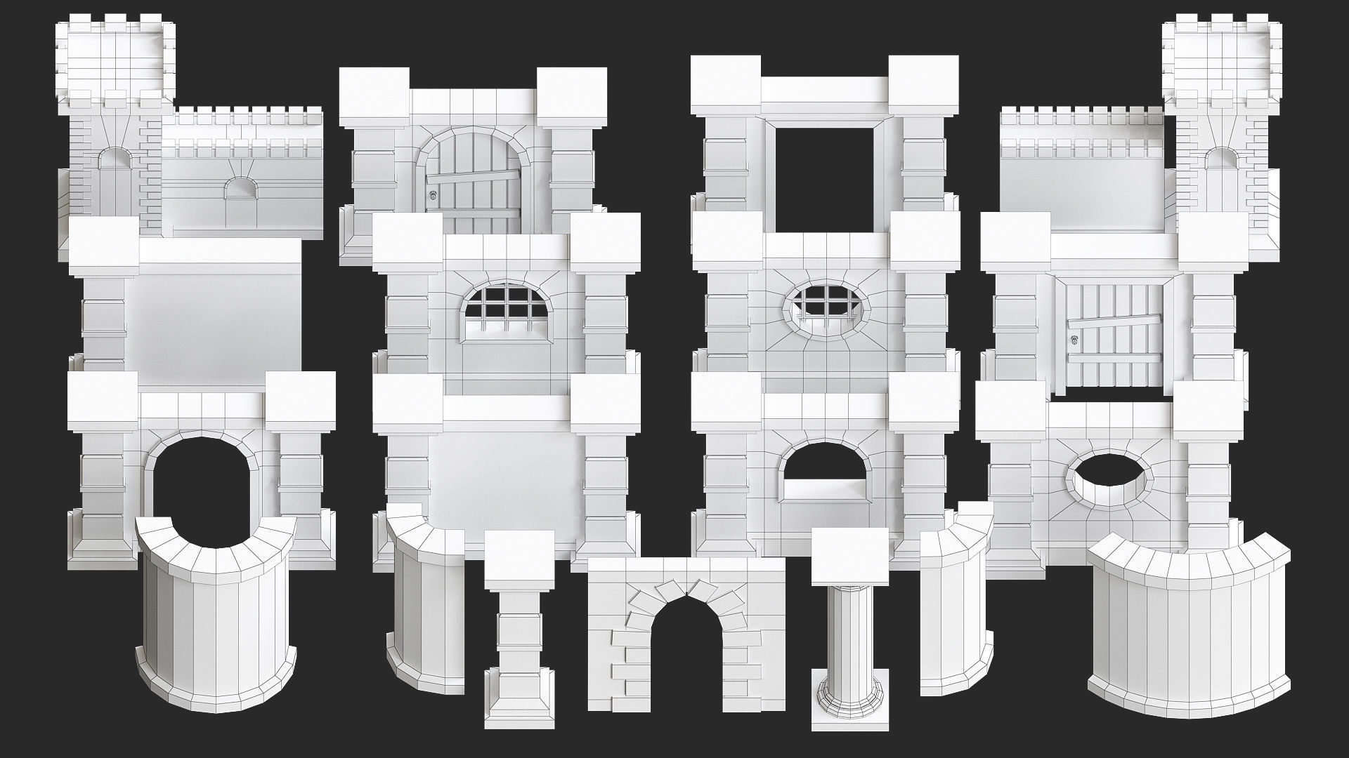 Cartoon modular walls pack low poly 3d model Low-poly 3D model_5