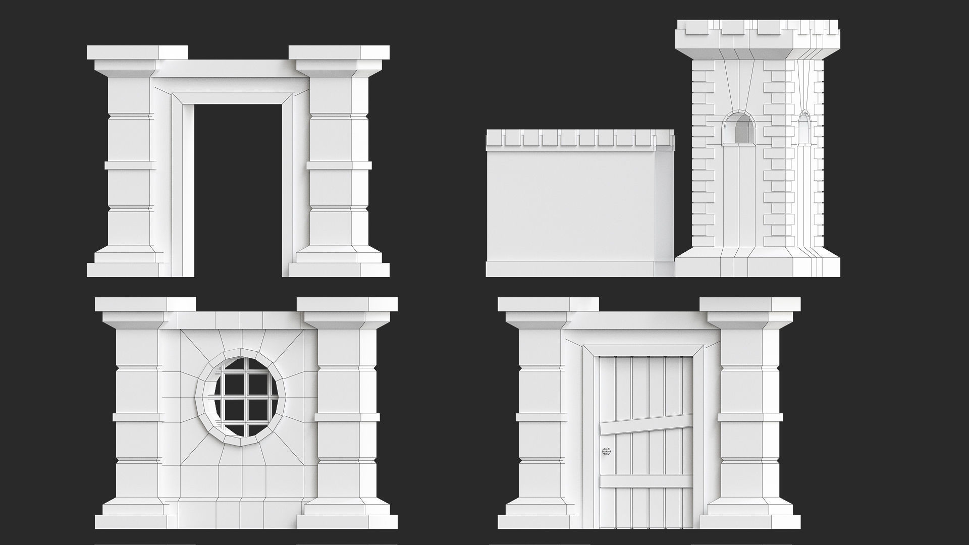 Cartoon modular walls pack low poly 3d model Low-poly 3D model_7