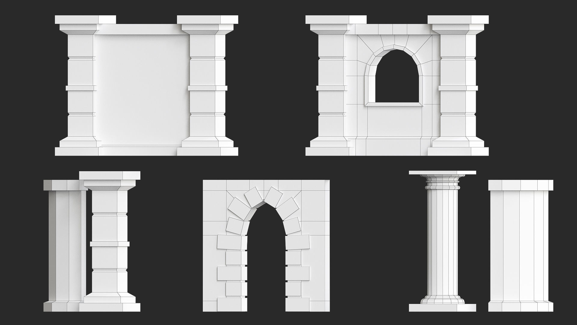 Cartoon modular walls pack low poly 3d model Low-poly 3D model_8