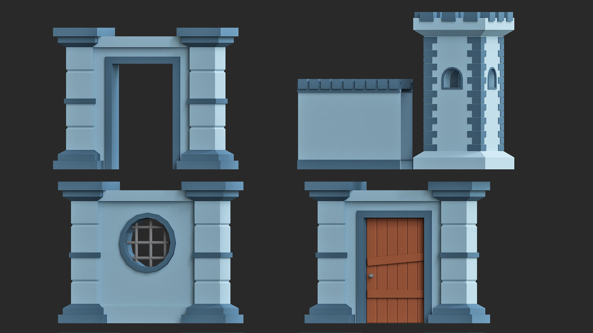 Cartoon modular walls pack low poly 3d model Low-poly 3D model_4