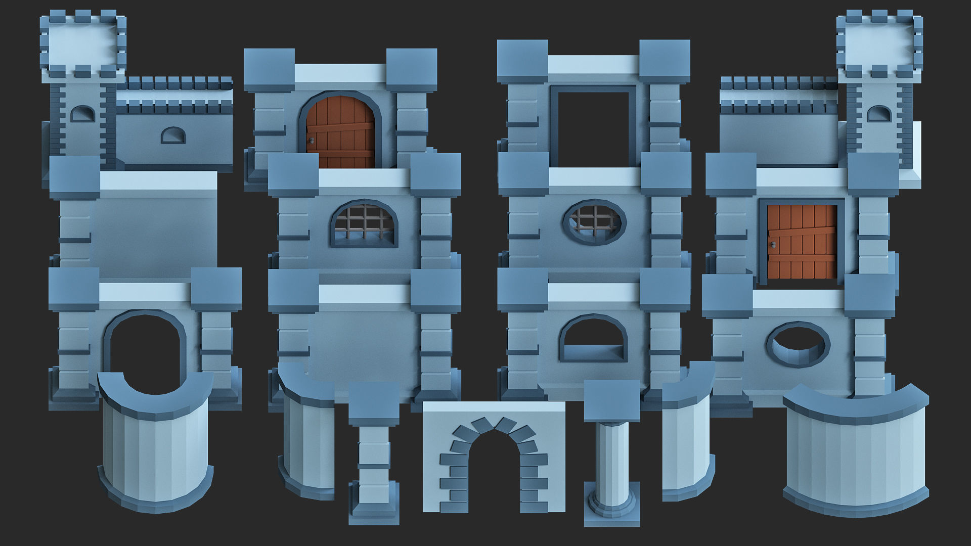 Cartoon modular walls pack low poly 3d model Low-poly 3D model_1