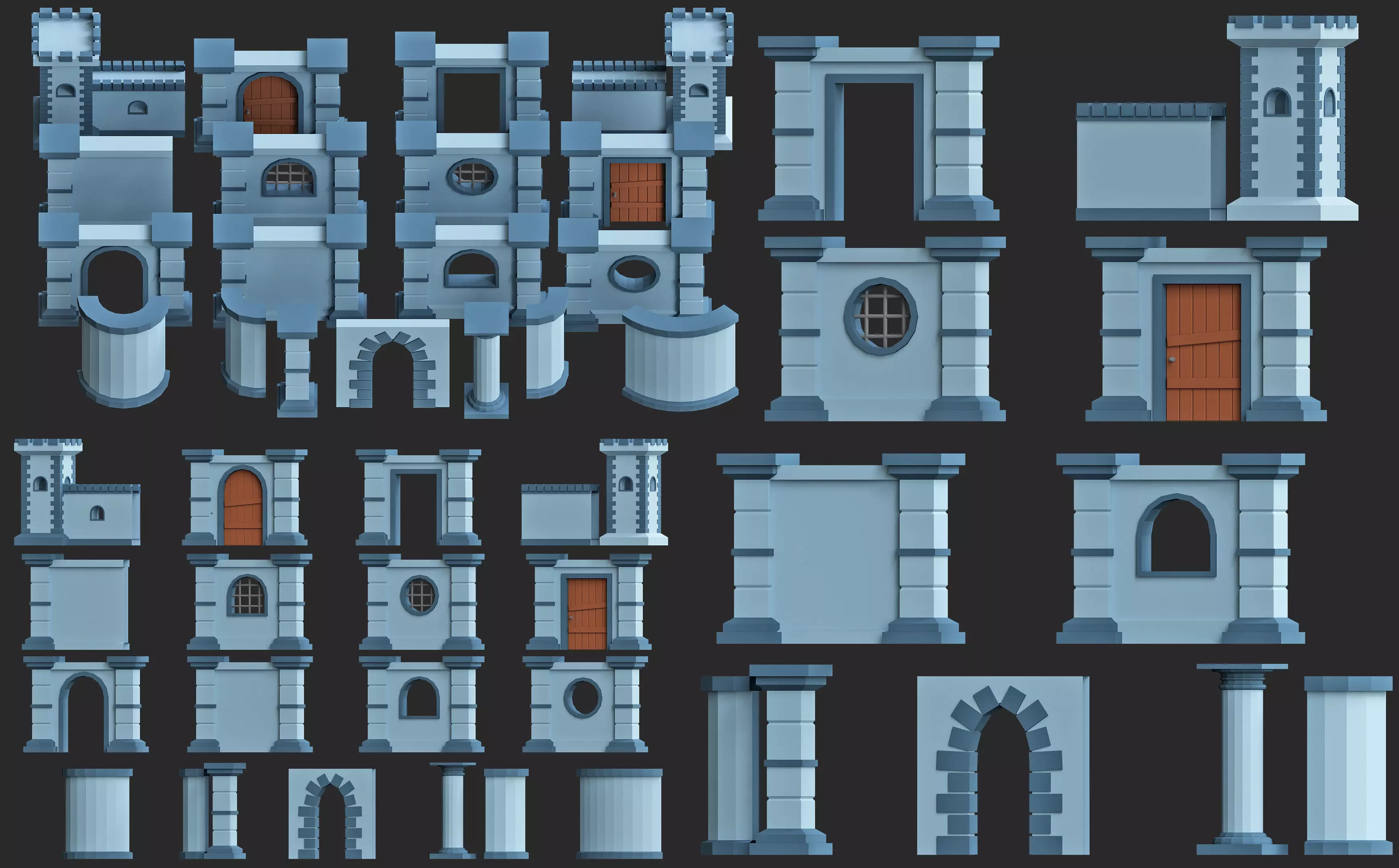 Cartoon modular walls pack low poly 3d model Low-poly 3D model_0