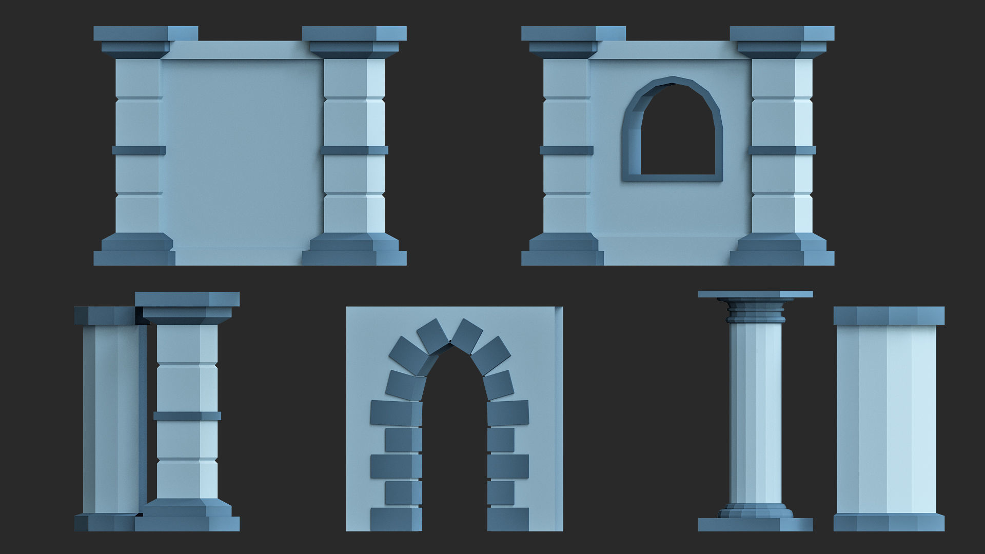 Cartoon modular walls pack low poly 3d model Low-poly 3D model_3