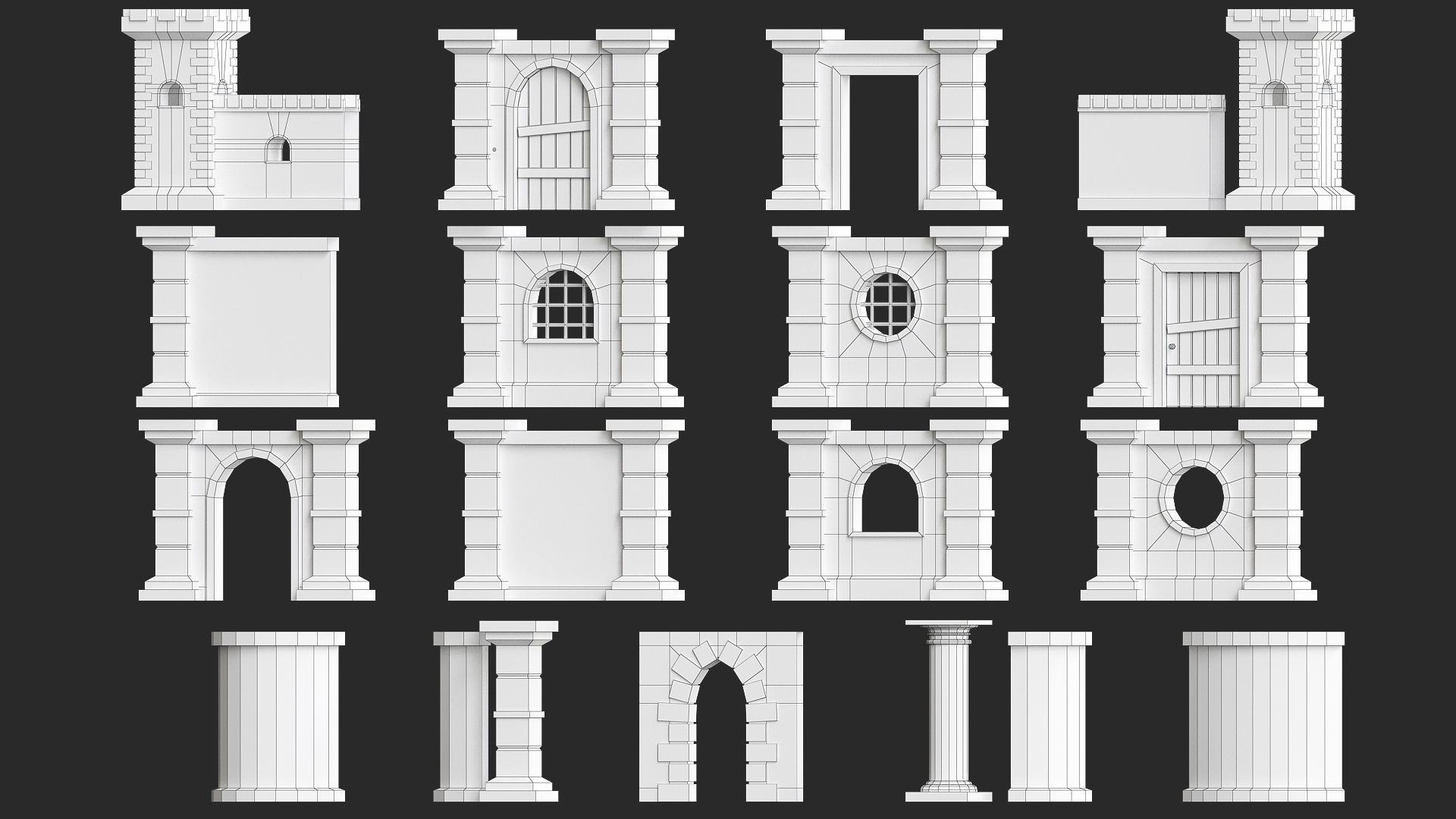 Cartoon modular walls pack low poly 3d model Low-poly 3D model_6