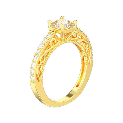 Solitaire diamond symmetric ornament ring with 3D print model 3D print model