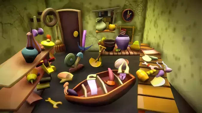 Cartoon Room Storehouse Low-poly 3D model