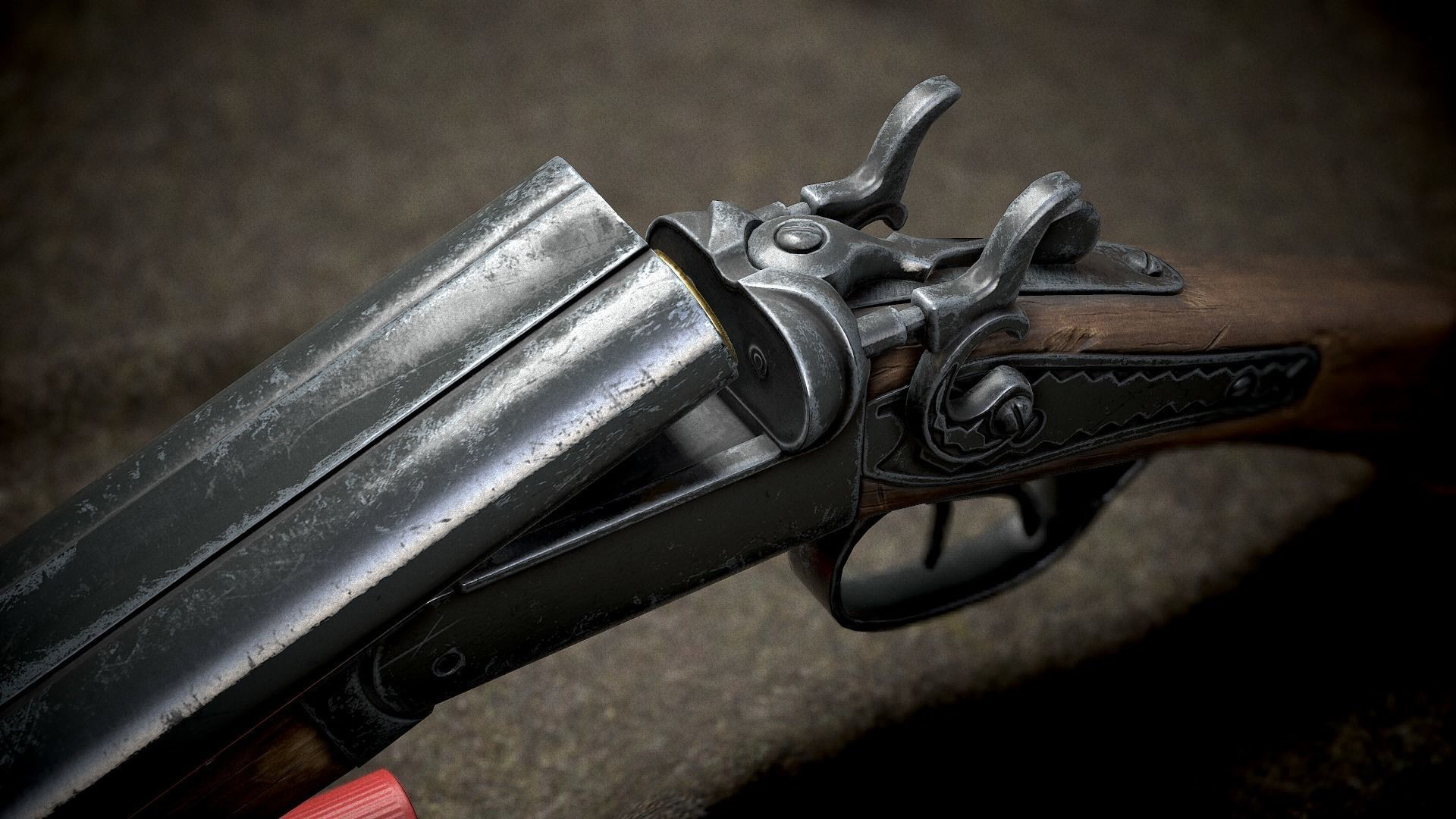 ShotGun two antique flintlock pistols Low-poly 3D model_1