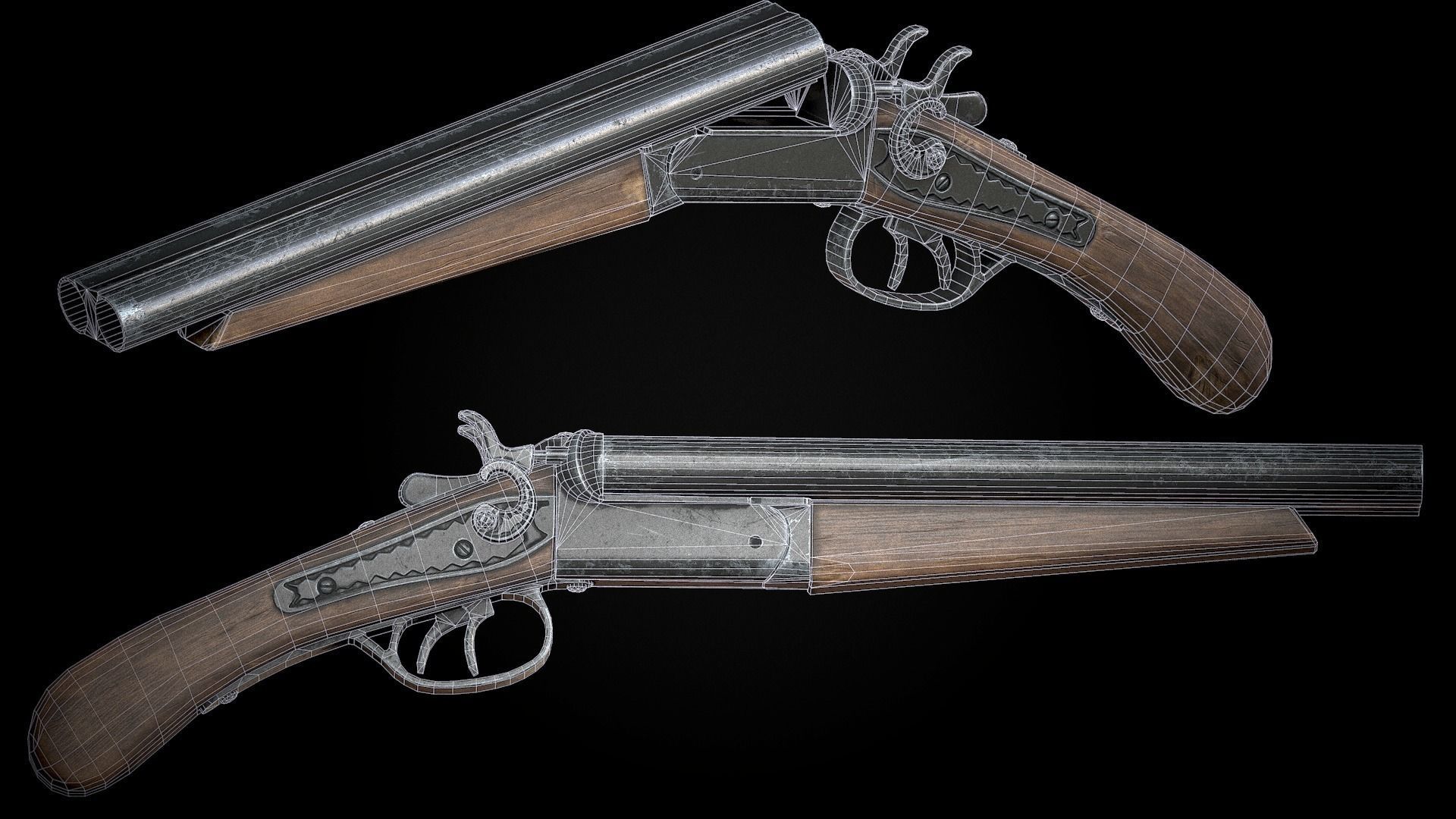 ShotGun two antique flintlock pistols Low-poly 3D model_5