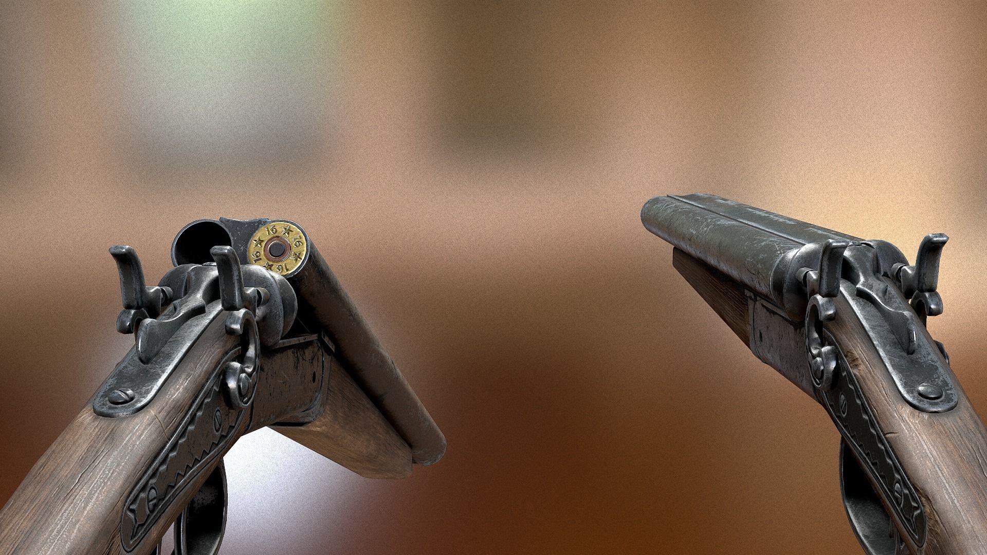 ShotGun two antique flintlock pistols Low-poly 3D model_6