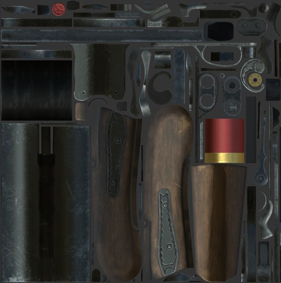 ShotGun two antique flintlock pistols Low-poly 3D model_7