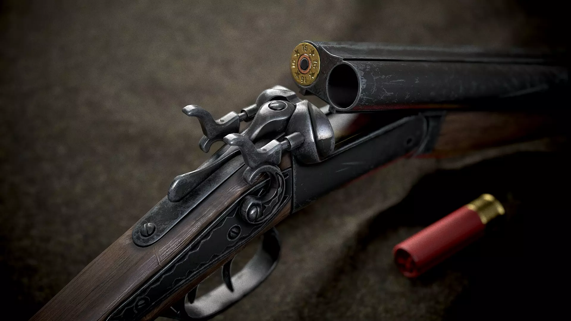 ShotGun two antique flintlock pistols Low-poly 3D model_0